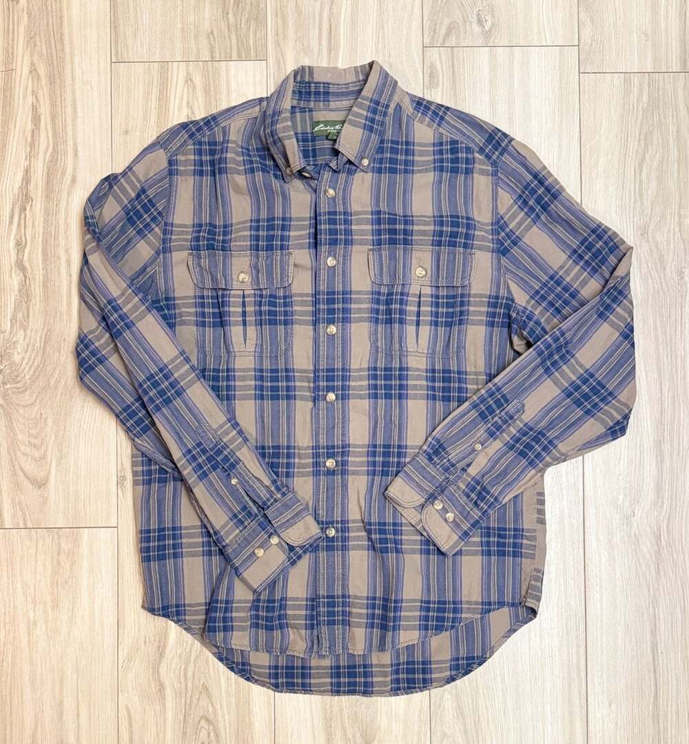 Eddie Bauer Blue Plaid Button Up Shirt Medium
